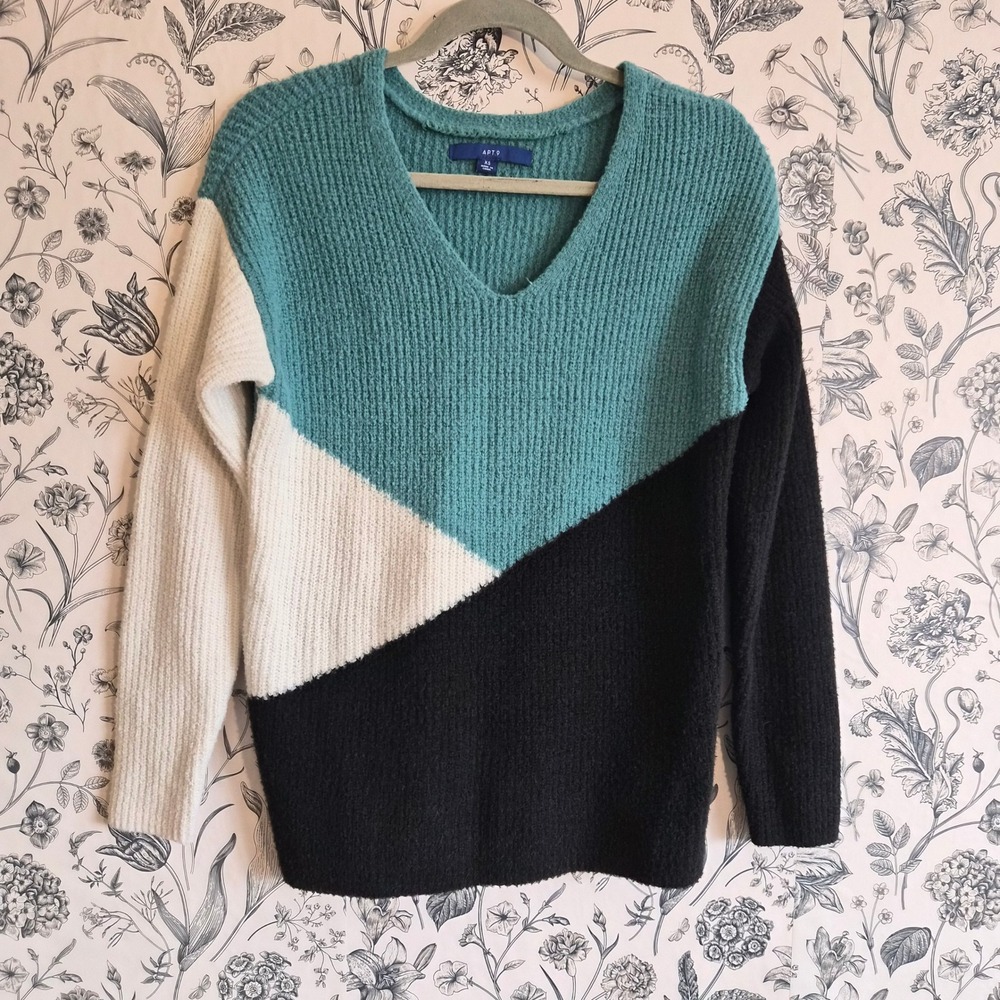 Apt 9 Womens XS Colorblock Shaker Knit Sweater Geometric Cabincore Cozycore